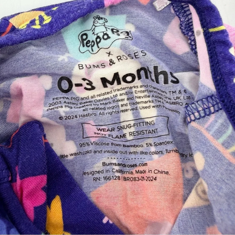 Bums & Roses Peppa Pig Zippy Zip Up Sleeper Bamboo Pajamas 0-3 months